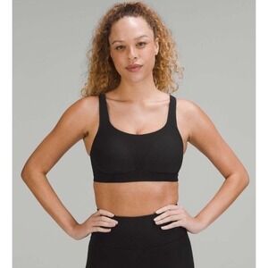 🍋EUC Lululemon Run Times Bra 42D Solid Black High Support 4-Way Stretch $68